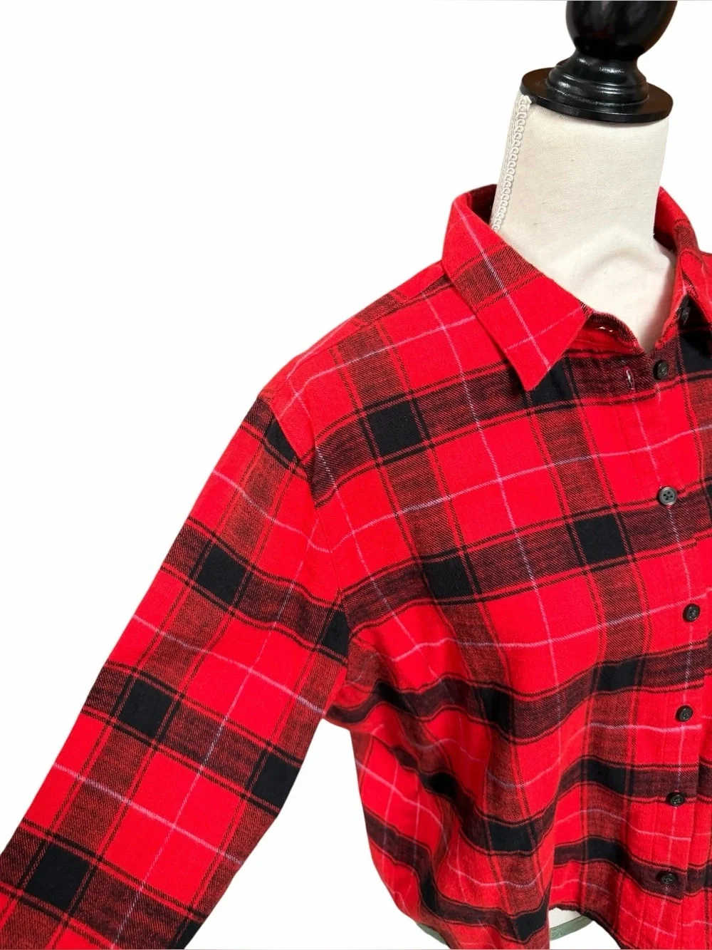 J.Crew Cropped Garçon Shirt Red Black Plaid Flannel Cotton Size 12